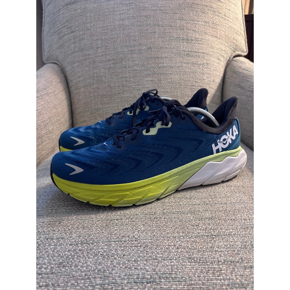 Hoka Arahi 6 Mens Running Shoes Blue Lime Green Stability Sneakers 11.5 D - Picture 2 of 9